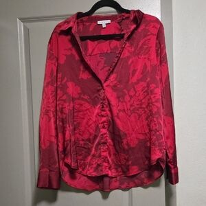 Maison d' Amelie Elegant Red Floral Button Down Shirt